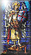 Stained glass window of the parish's patron saint St. Michael the Archangel