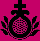 Emblem of the Hospitallers of St. John of God depicting the pomagranate and the cross as 'charity and sacrifice'